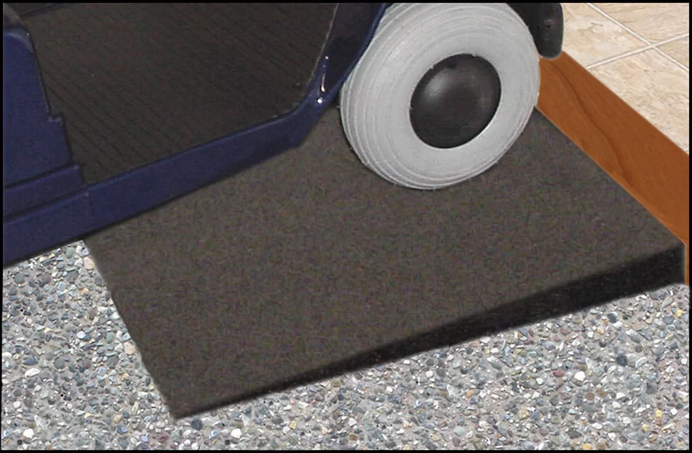 An angled entry mat at work.
